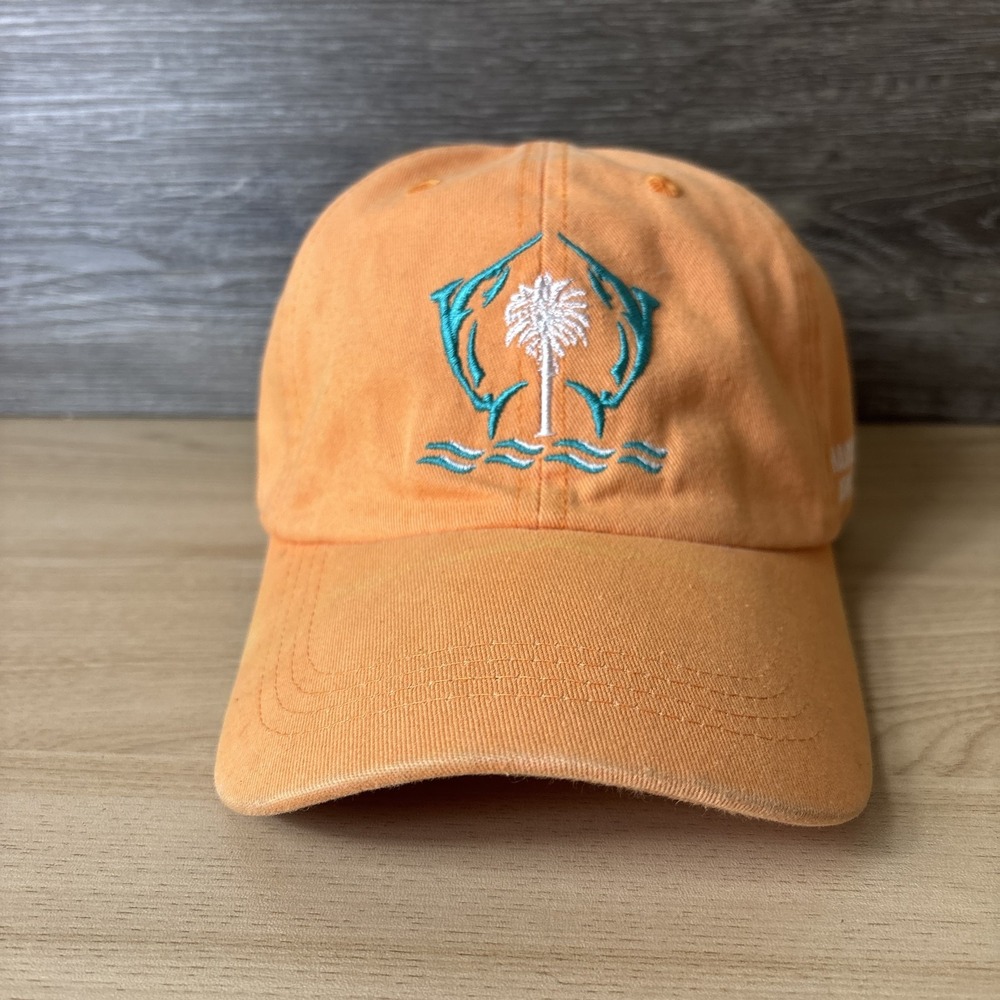 Charleston Harbor Resort Hat Cap Strap Back Orange Embroidered Palmetto Mens